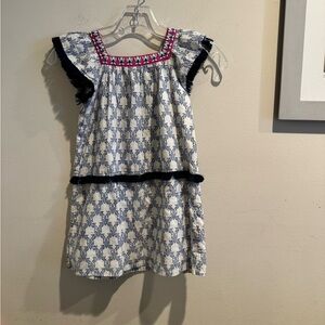 Roberta Roller Rabbit White and Blue Patterned Dress with Pink Accents Girls‎ 6